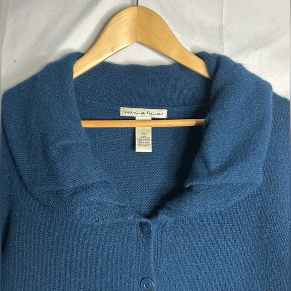 Marina Luna Lambs Wool Angora Blue Cardigan Shawl Collar Size XL. - Picture 2 of 11